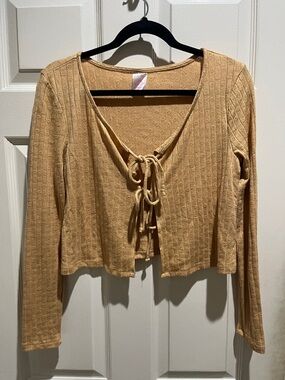 No Boundaries Mustard Tie-Front Ribbed Crop Top